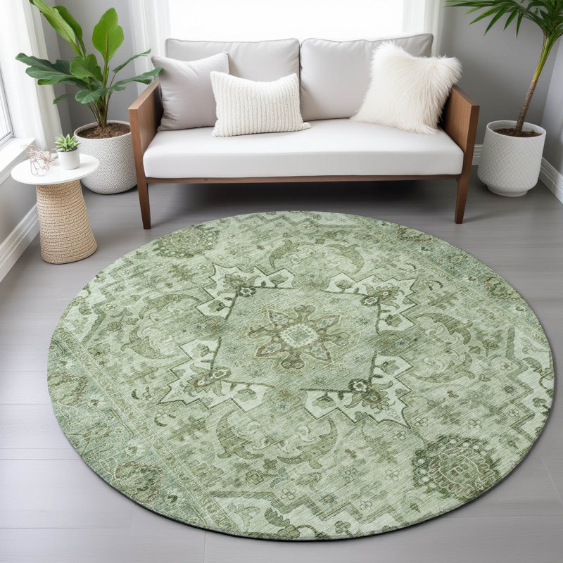 Machine Washable Indoor/Outdoor Oden ACN2164 Global Rug, Round 8'