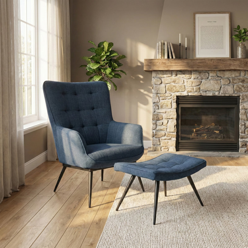 Jessamine Armchair with Footstool, Blue
