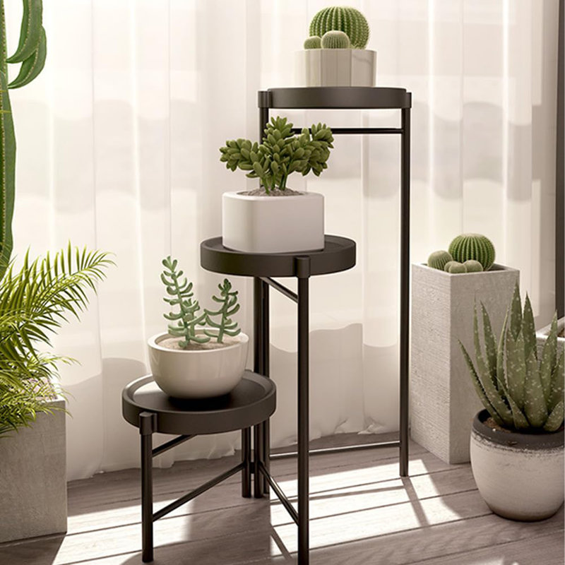 Collapsible 3-Tier Metal Plant Stand – Detachable Tray Corner Rack – Multi-Pot Flower Shelf for Indoor Outdoor Garden, Balcony, Patio, Living Room – Space Saving – Black