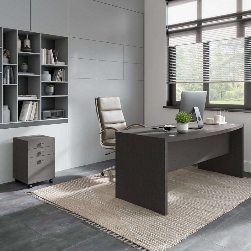 Office 500 Collection 72W Bow Front Desk with Mobile Ped, Dark Brown