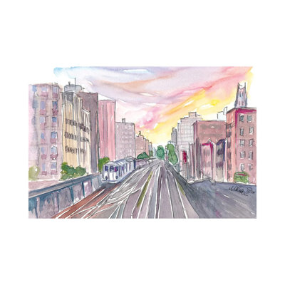 New York Skyline With Rails And Subway - Wrapped Canvas Gallery-Wrapped Canvas Giclée