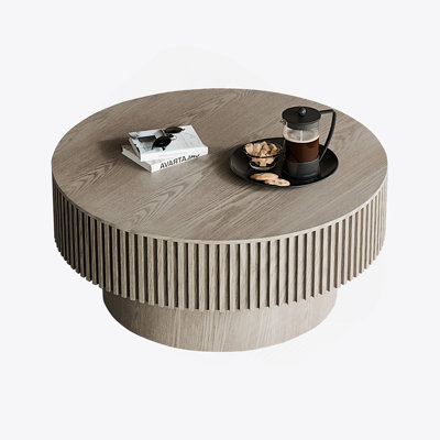 31.5'' Round Coffee Table With Storage Solid Wood Veneered Modern Coffee Table Accent Tea Table For Living Room, Bedroom, Apartment Or Office, Grey