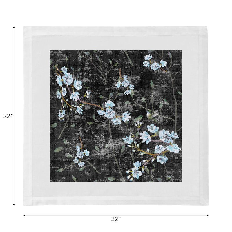 Blossom Fantasia Cotton Sateen Dinner Napkins, Black Blue