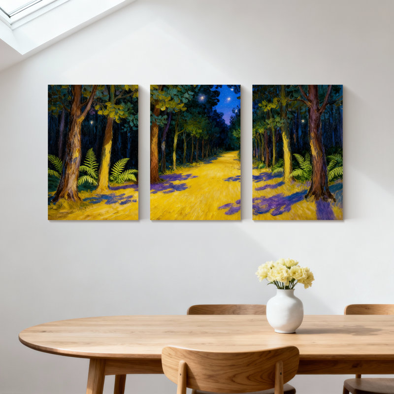 «Abstract Forest Path Under Starry Night Sky», ensemble de 3 reproductions d'art sur toile, H 18 po x l 36 po