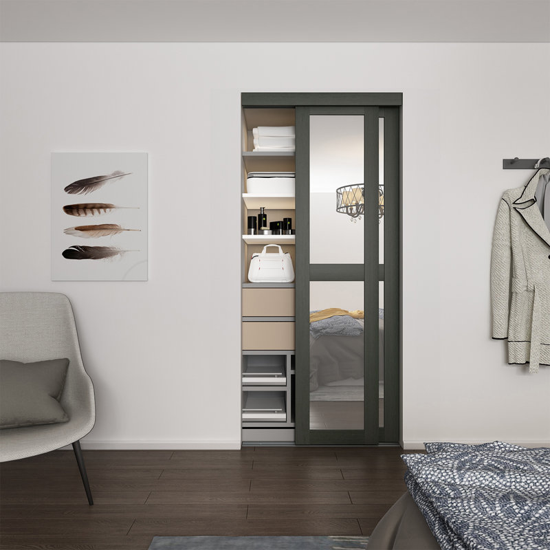 36 po x 80 1/2 po Porte coulissante transparente 2-Lite, gris urbain, Gray, 36" x 80.5"