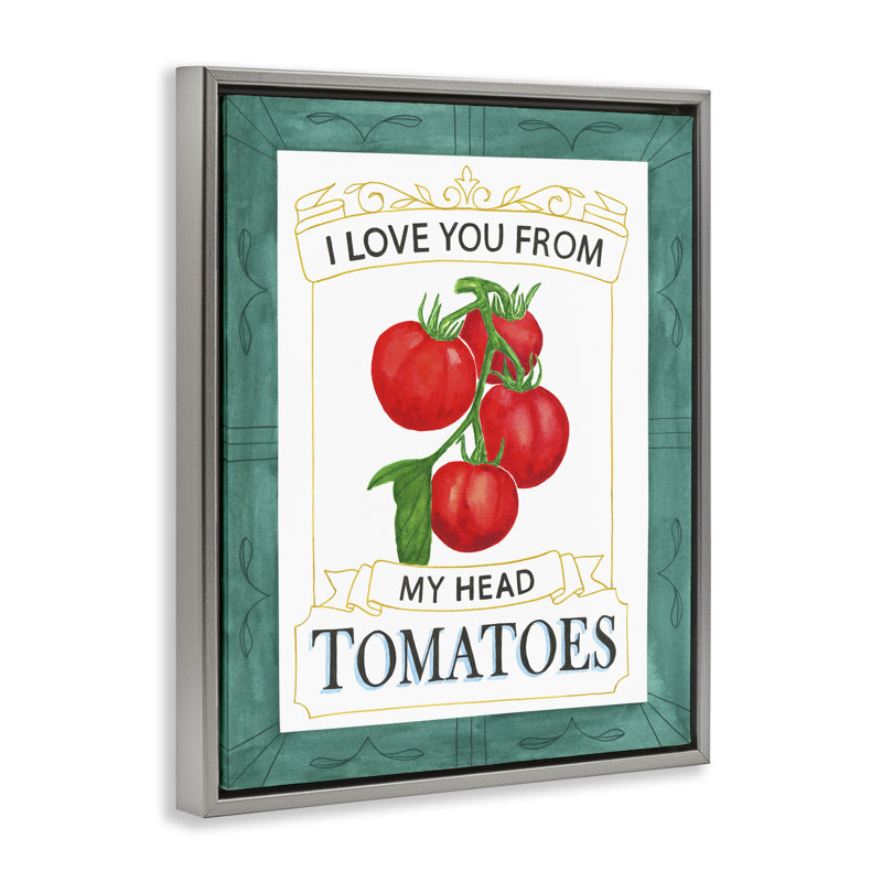 Cadre flottant My Head Tomatoes, design par Lara Beeston, H 21 po x l 17 po, Cadre flottant gris lustré