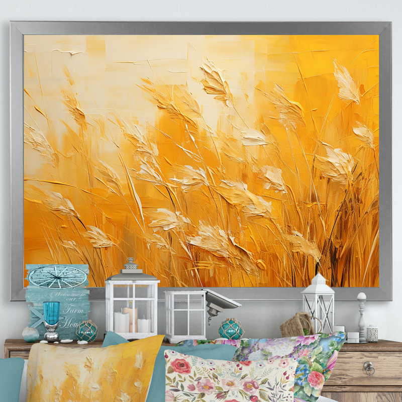 «Sunset Meadow Golden Landscape» sur toile, Cadre simple argenté, H 30 po x l 40 po x P 1,5 po