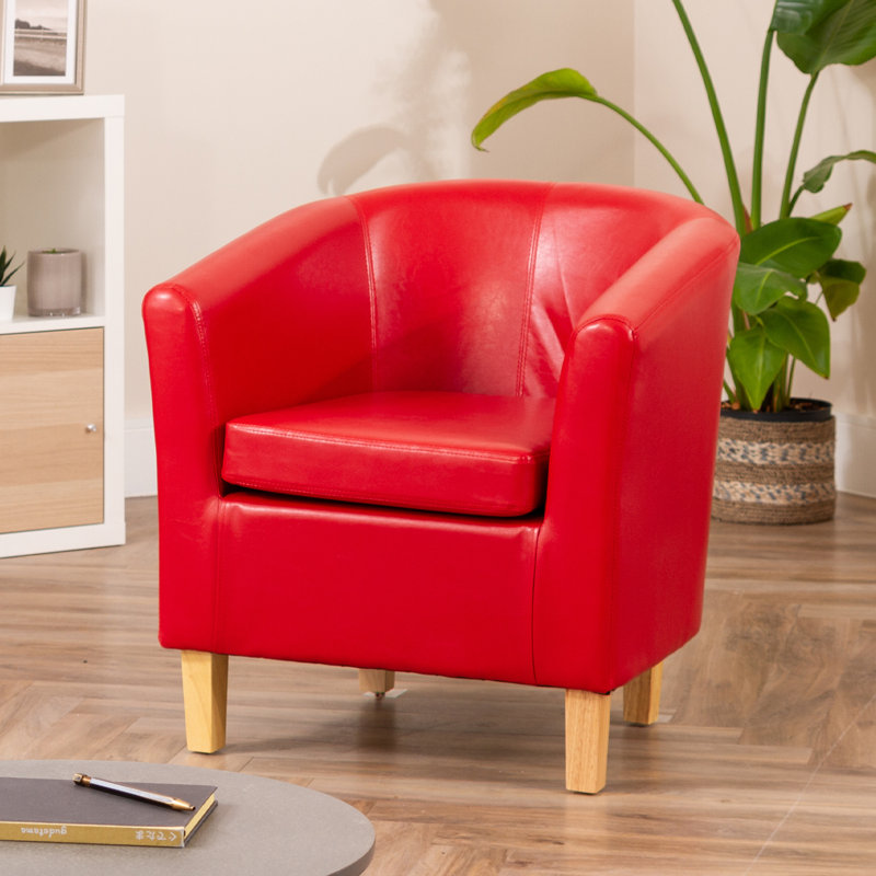 Windle Faux Leather Barrel Chair, Red