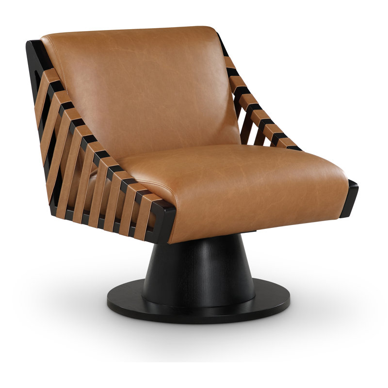 Quinton Vegan Leather Swivel Accent Chair, Cognac Vegan Leather, Black