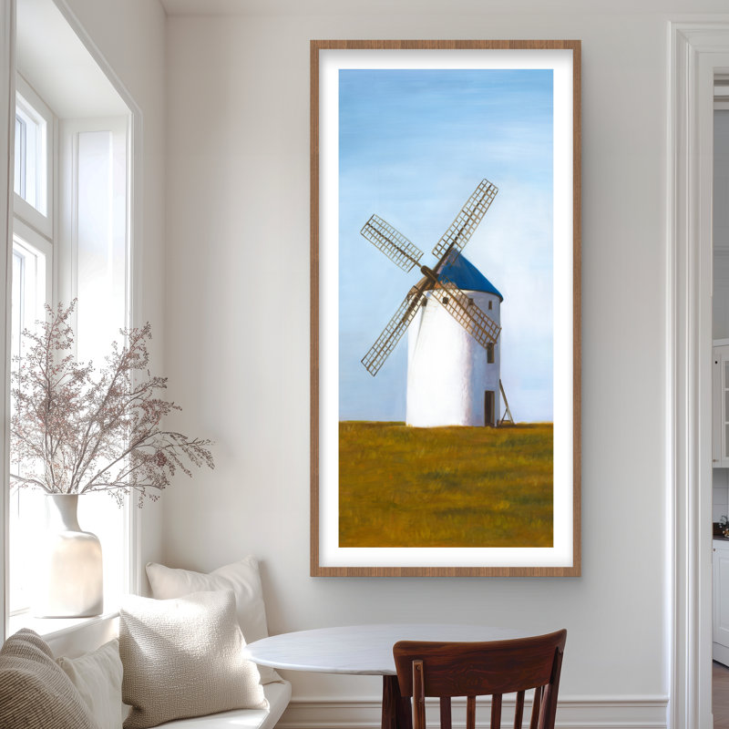 Grand moulin à vent - imprimé mat bleu encadré pour la décoration intérieure