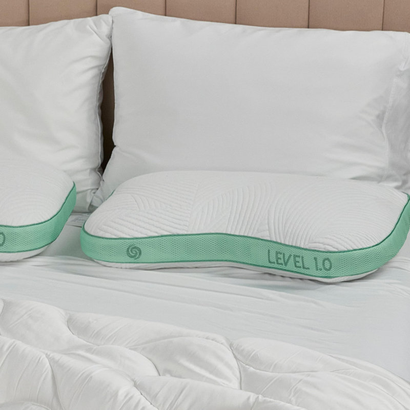 Firm White and Green Moisture-Wicking Queen Sleep Pillow