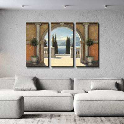 Balcon italien de James Wiens, triptyque mural, 152 x 102 cm