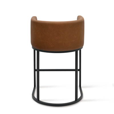 Mid-century Modern PU Leather Counter Stool Barrel Counter Height Stools Set of 2