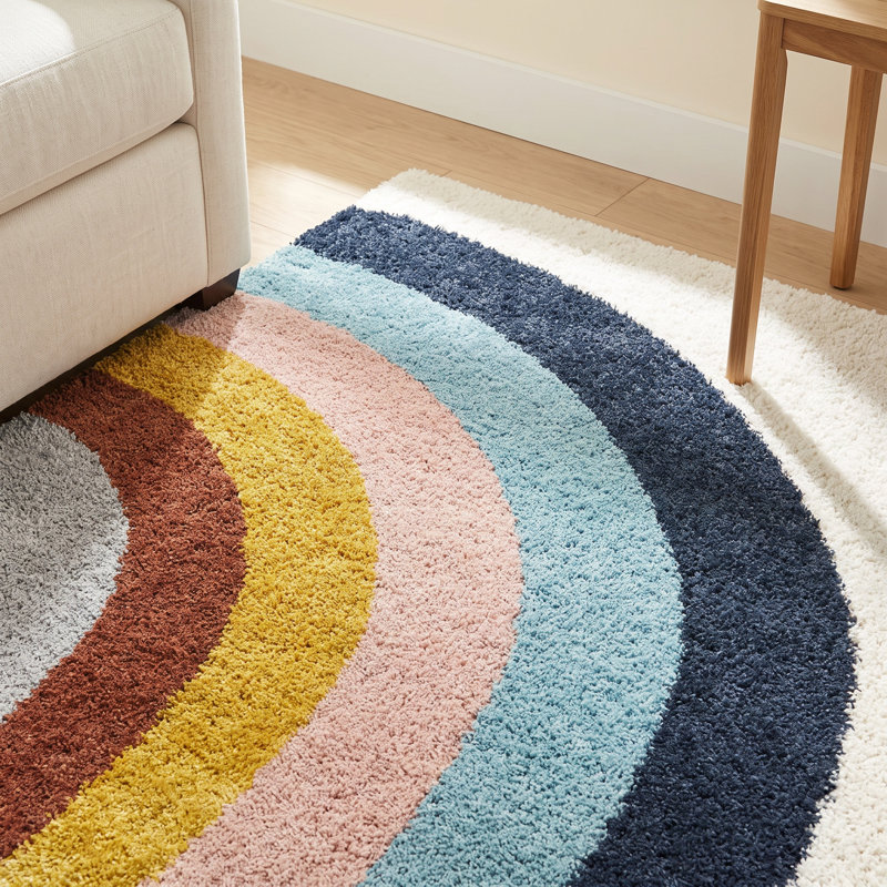Olanda Rainbow Shag Area Rug, Rectangle 5'3" x 7', Cream Rainbow