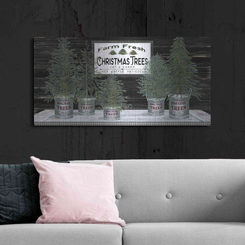 «Galvanized Pots Christmas Trees II» par Cindy Jacobs, art mural en métal, H 24 po x l 48 po