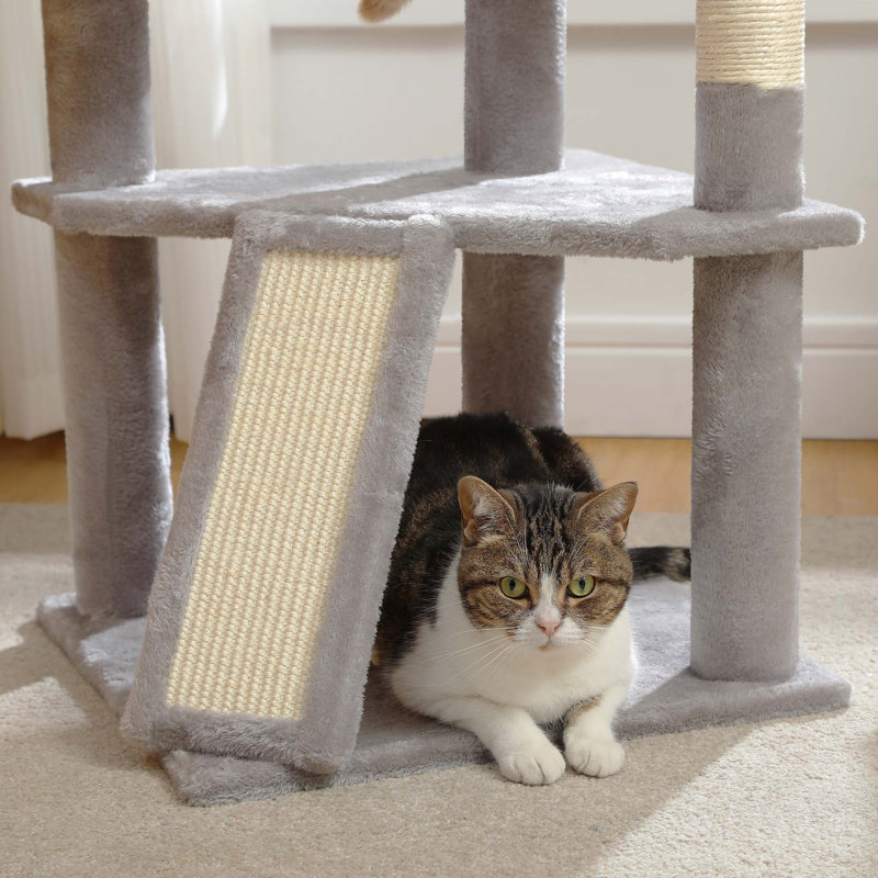 Tour d'escalade à plusieurs niveaux avec condo pour chat, arbre à chat avec planche à gratter, Gris