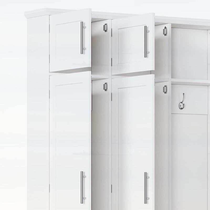 Arbre d'entrée avec 4 crochets cachés, banc de siège, armoire à chaussures, compartiment ouvert pour le vestibule