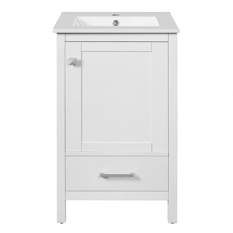 Meuble-lavabo moderne avec lavabo en céramique, Blanc