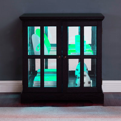 Élégante armoire à DEL avec tablettes réglables, finition antique, style rétro pour les superbes lumières de la maison, salle à manger à finition cerisier