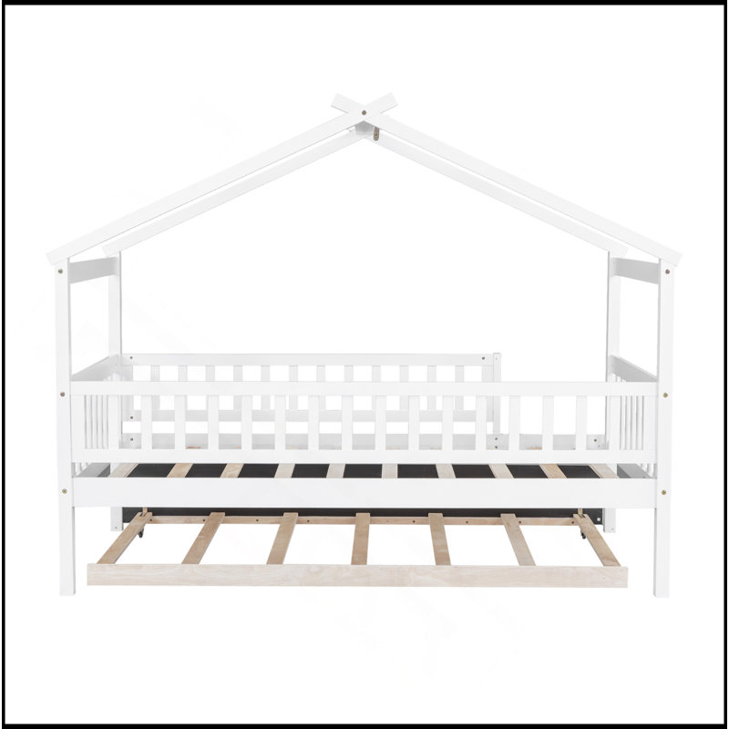 Lit en bois avec lit gigogne simple, Blanc