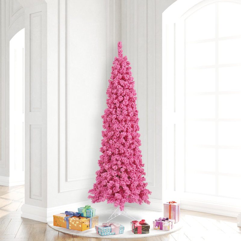 Flocked Pink Fir Artificial Fir Christmas Tree, 5.5' H x 22" W, Not Pre-Lit