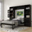Grand lit escamotable en bois avec tablettes et armoires de rangement, noir-1364226527