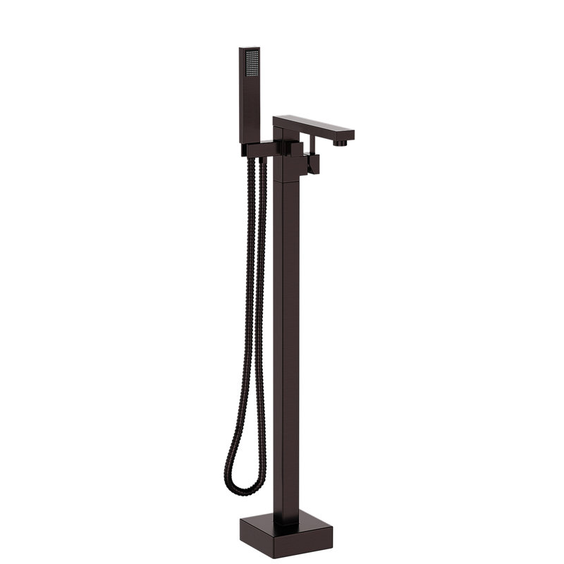 Robinet de baignoire autoportant avec douche à main - Fabrication artisanale en métal, finition bronze huilé pour salle de bain