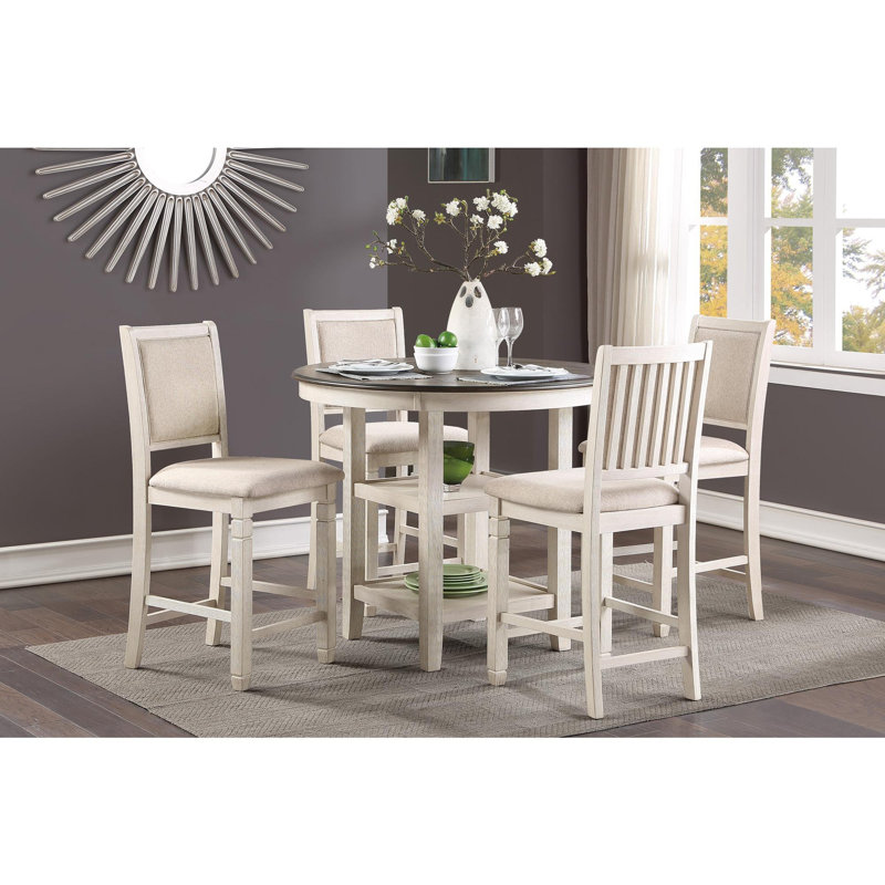 Ensemble de table de salle à manger 5 pièces avec tablettes intégrées et 4 chaises de hauteur comptoir