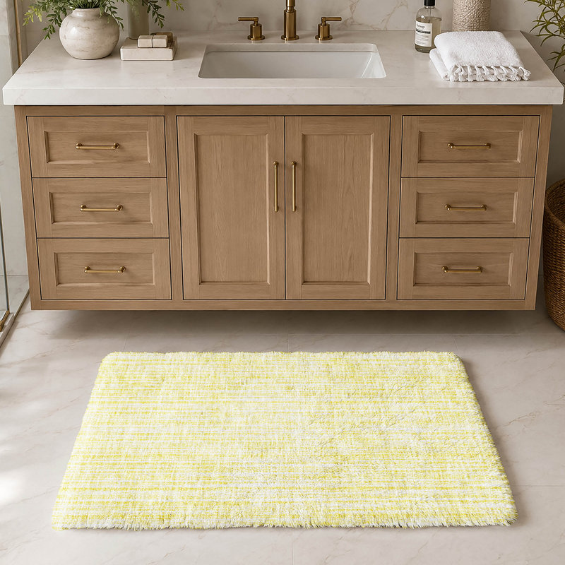 Tapis à rayures Shaggy Dream lavable à la machine de qualité supérieure, Jaune, 1'8" x 2'6"