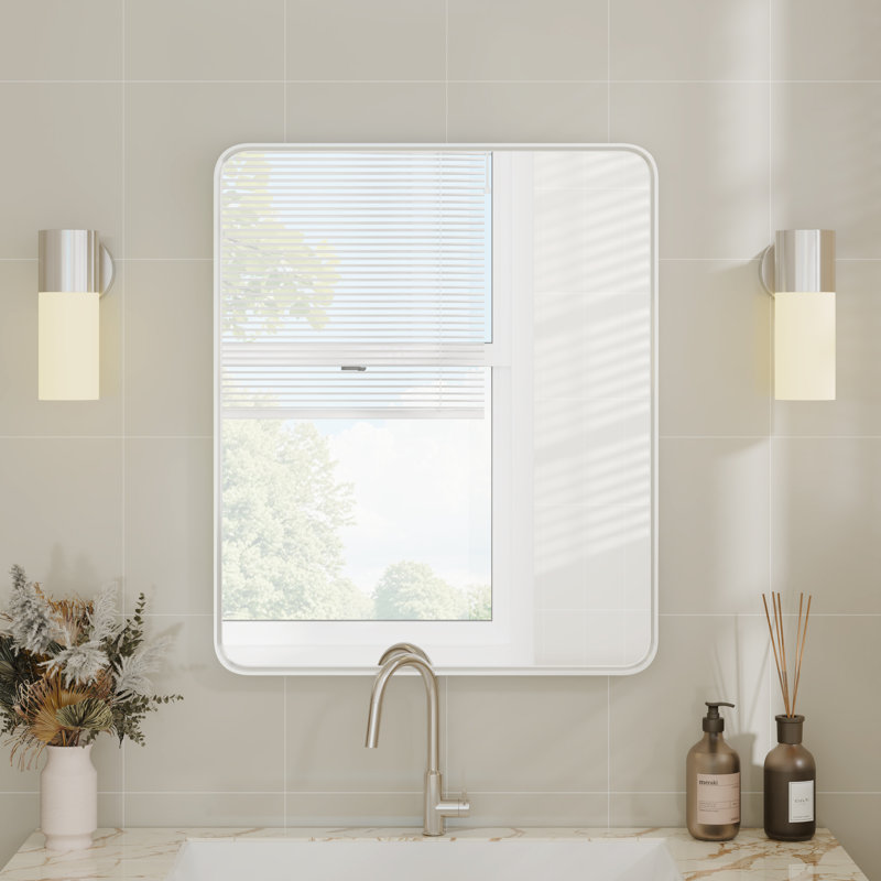 Aluminum Framed Rounded Rectangle Mirror, Wall Mounted Bathroom Vanity Mirror, Modern Horizontal/Vertical Entryway Wall Mirror