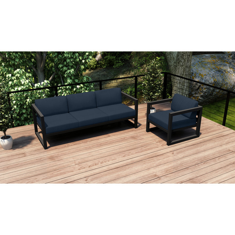 Smith Patio Sofa and Lounge Chair with Sunbrella® Cushions, Spectrum Indigo Sunbrella®, Slate