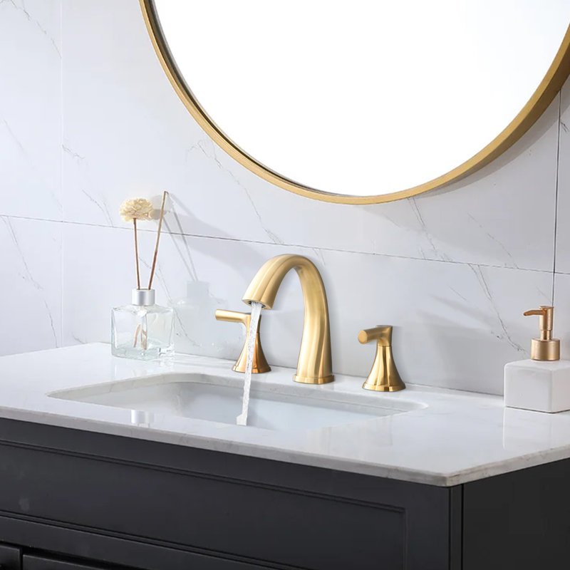 Widespread 2-handle Bathroom Faucet with Drain Assembly, Gold