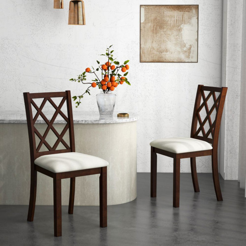 Ensemble de 2 chaises de salle à manger en bois avec coussin de siège rembourré et pieds en bois d'hévéa