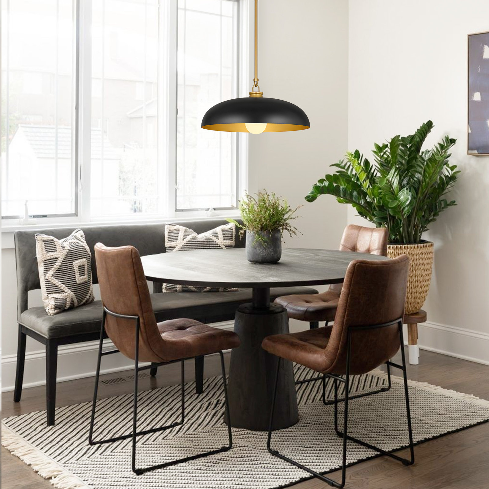 Lysander Dimmable Dome Single Light Pendant, Matte Black