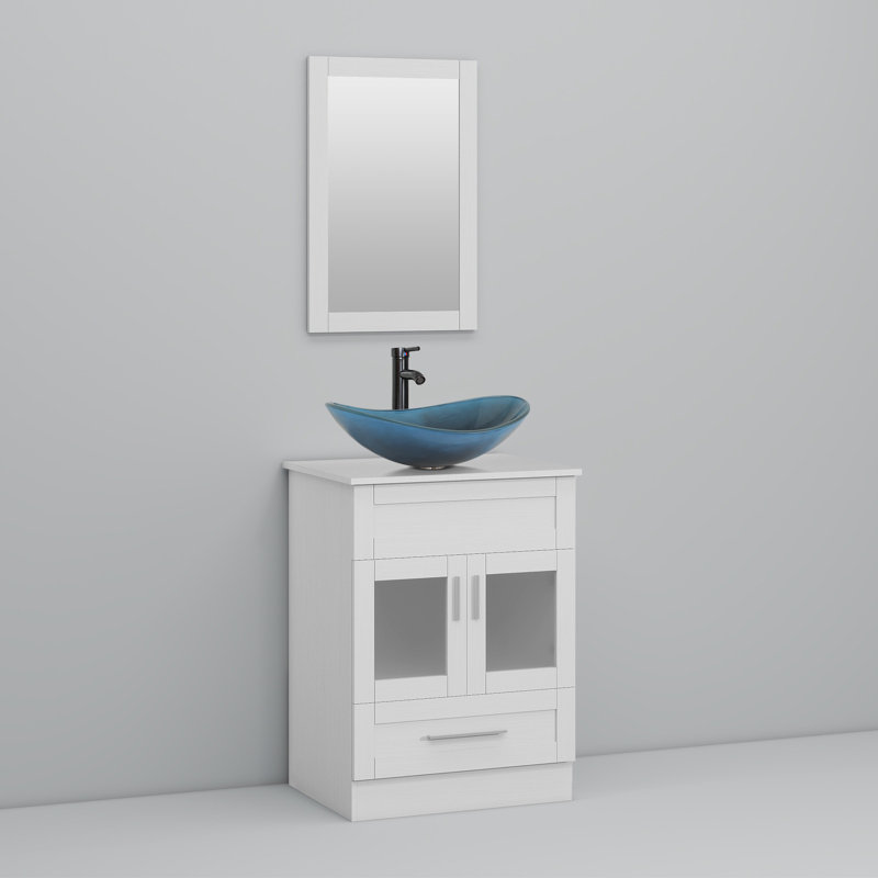 Free Standing Bathroom Vanity With Sink, White, Dark Blue