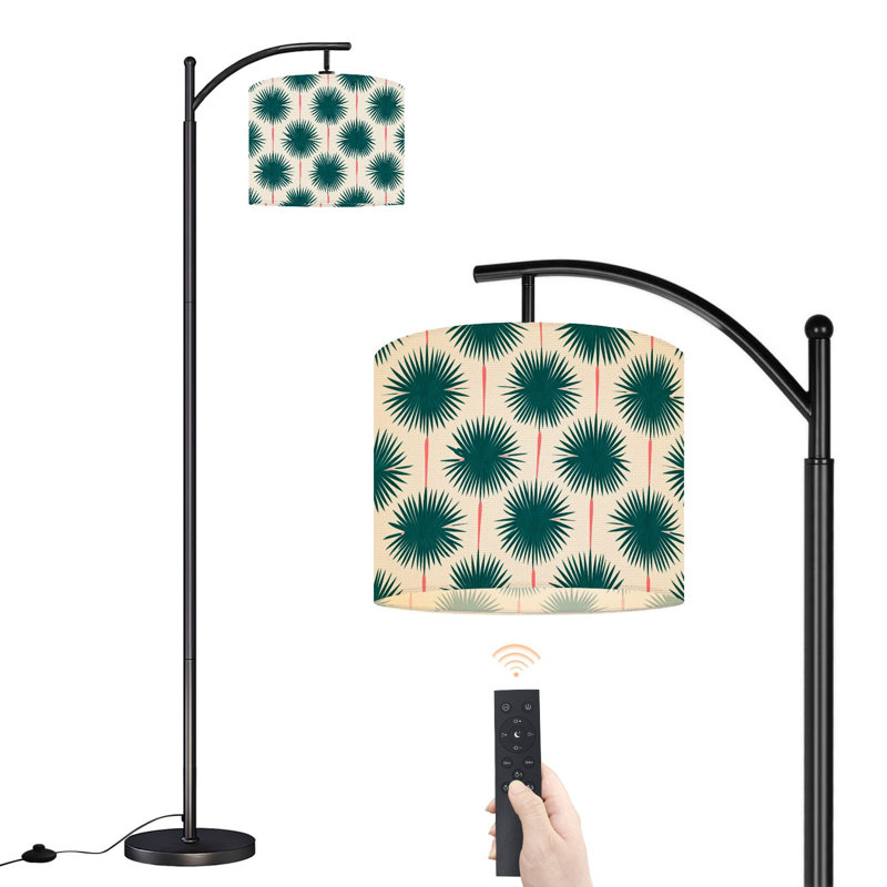 Arc Floor Lamp Geometric Tropical Palm Teal Minimalist Design Floor Lamps with Remote LED Lights Adjustable Lamp Shades Tall Standing Lamps for Reading Office Living Room