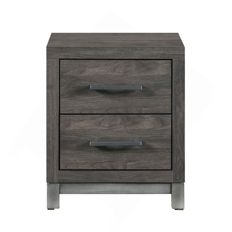 Belle table de chevet moderne et élégante 1 pièce avec 2 tiroirs gris brunâtre et finition argent antique, Mélange de bruns