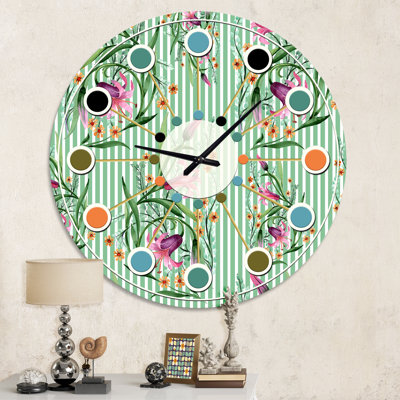 Floral Botanical Retro IX - Mid-Century Modern wall clock