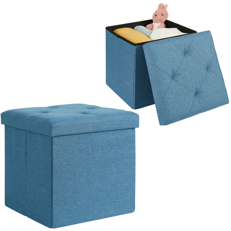 Trautman Upholstered Ottoman, Blue Polyester Blend