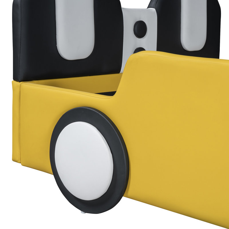 Race Car-Shaped Platform Bed With Wheels, Yellow