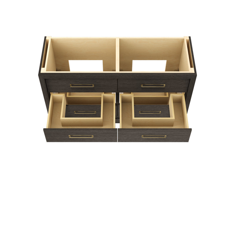 Avalon Double Drawer Bath Vanity, 60", Gray Weathered, Satin Gold