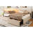 Beige Full Size Bed Frame With Headboard, 2 Storage Drawers, Charging, Mid - Century Inspired Look And Soft Fleece Upholstered Led , Foam Padded Arms