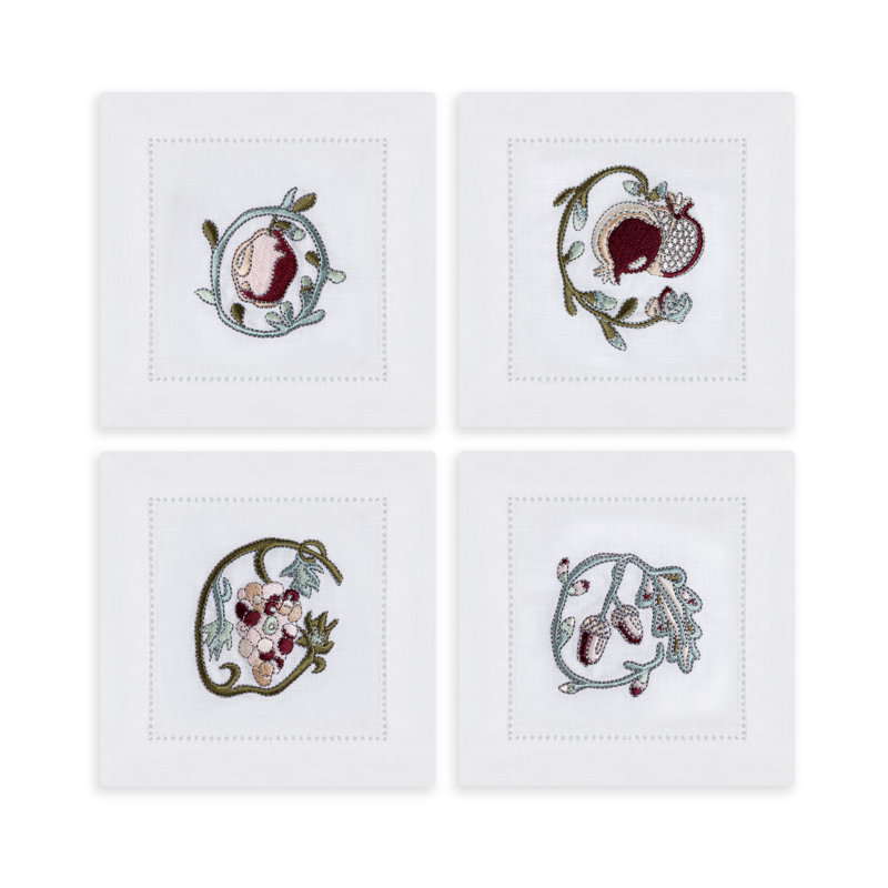 Fruit Motif Embroidered Linen Cocktail Napkins