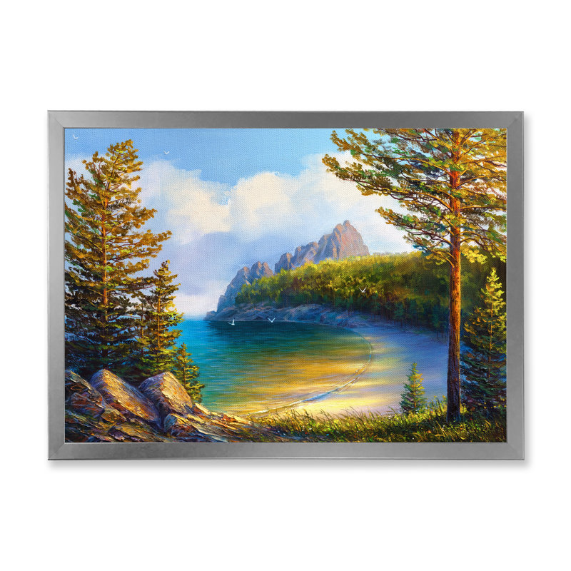 «Morning Sun» par la plage sauvage - peinture sur toile, H 12 po x l 20 po x p 1 po, Encadrement argenté