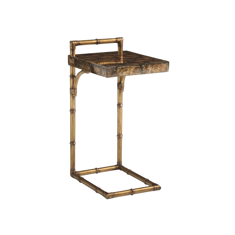 Bronze and Driftwood Coastal Accent Table with Capiz Shell Top