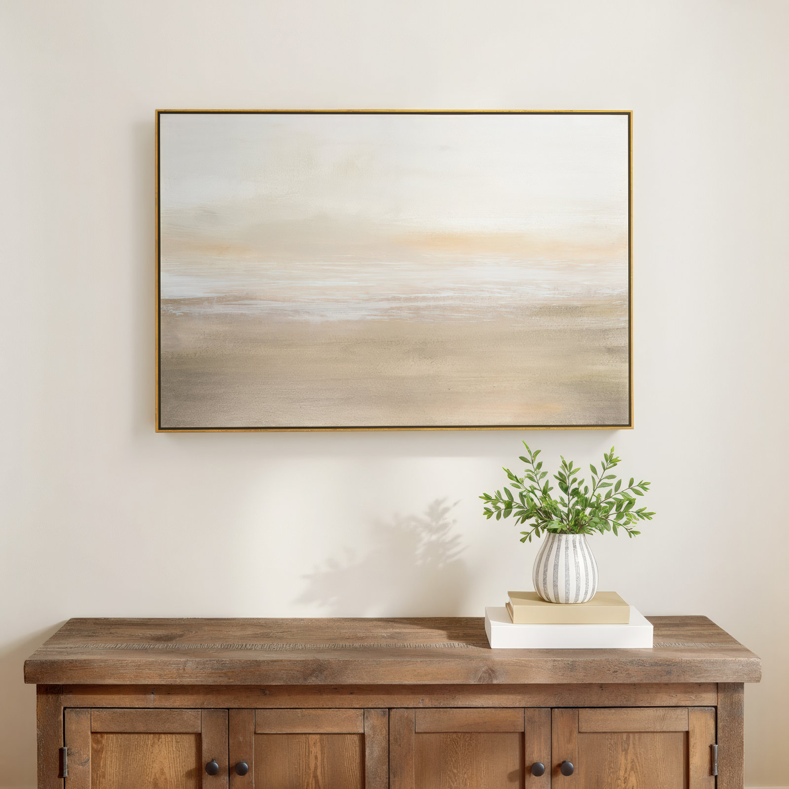 Morning Calm - Floater Frame Painting on Canvas, Gold Framed, 41" H x 61" W x 2" D