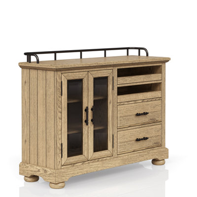 Server With Finish And Veneers, Two Framed Glass Doors, Open For Frequently Used Objects, Drawers, 54 Inches Deep Decor, 173 Lbs
