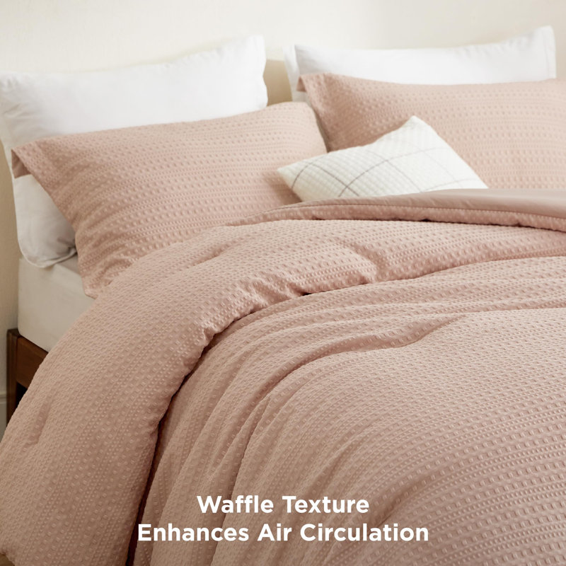 Bedsure Waffle Comforter Set Soft and Breathable Bedding Comforter Set, Queen Comforter + 2 Shams