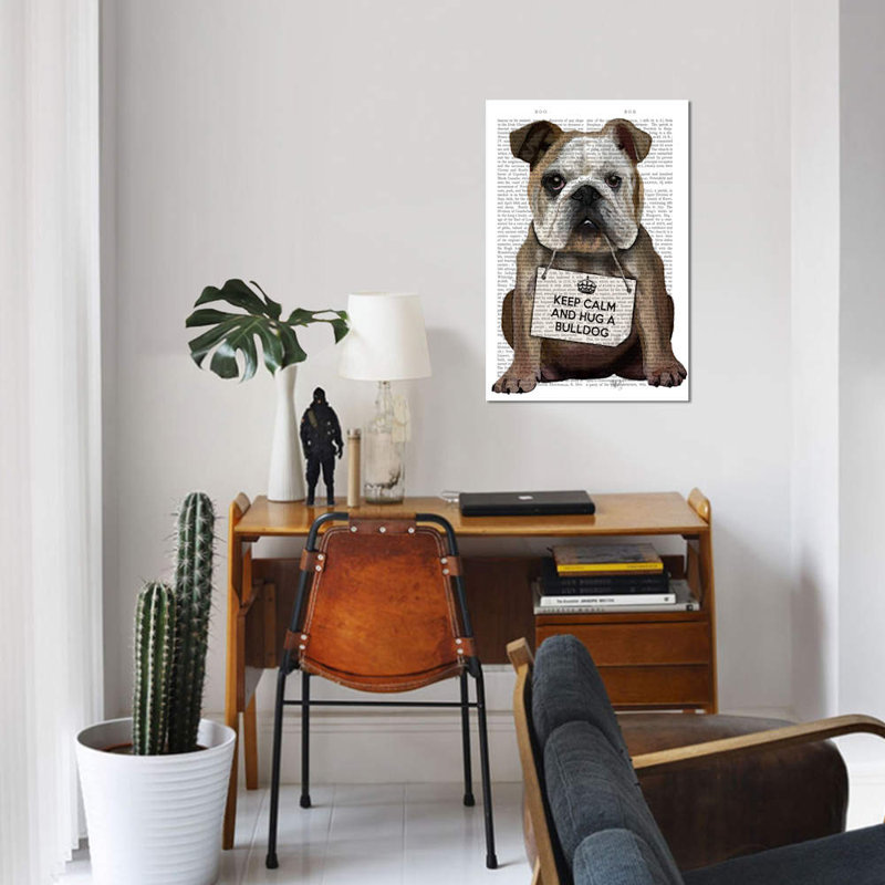 Hug A Bulldog by Fab Funky - Print on Canvas, 66.04 cm H x 45.72 cm W x 1.91 cm D, Wrapped Canvas