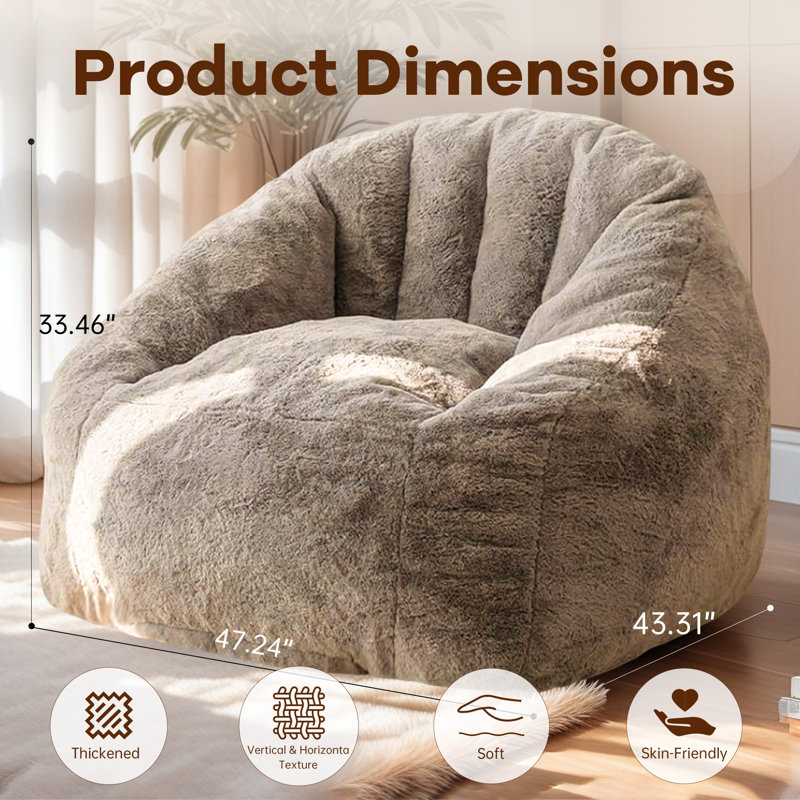 Bean Bag Chair, Coffee Faux Fur